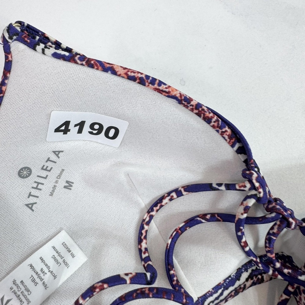 Athleta Bikini Top Womens Medium Purple Blue Strappy Back Padded Print Swimwear - Picture 8 of 8